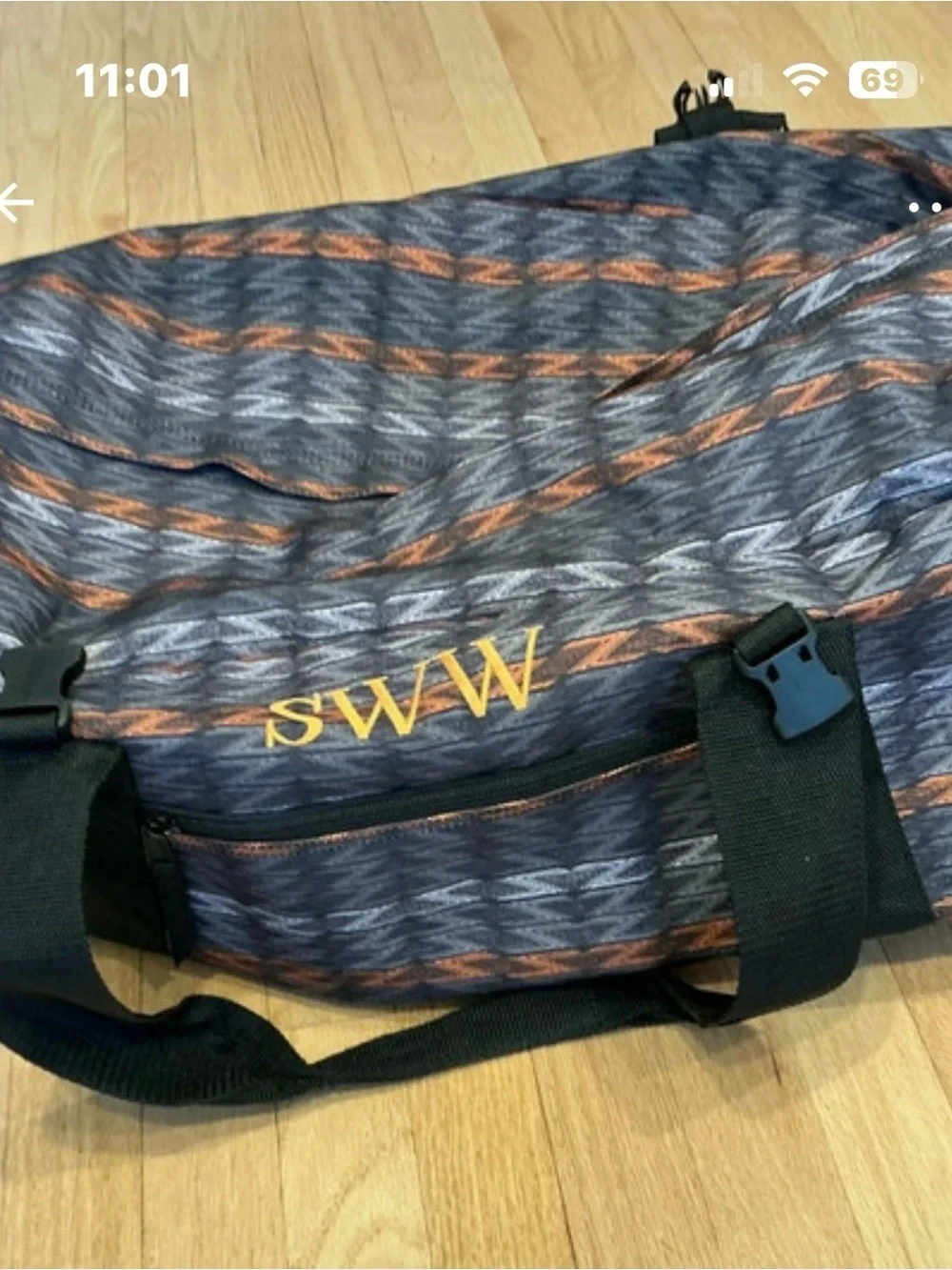 Men's Patterned Travel Duffel Bag in Blue and Orange